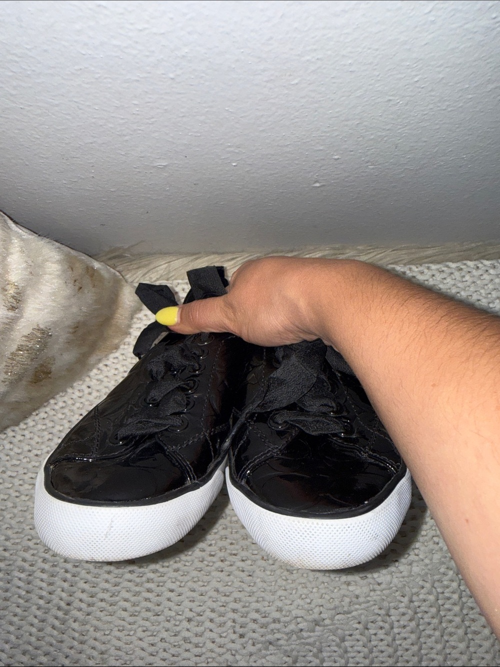 Coach Black Patent Quilted Ribbon Lace Sneakers - Picture 3 of 6